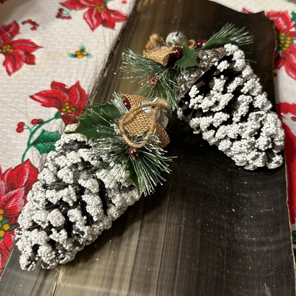 Rustic Frosted Pinecone Ornament Christmas Pinecone Ornaments Woodland Pinecone - Picture 3 of 6